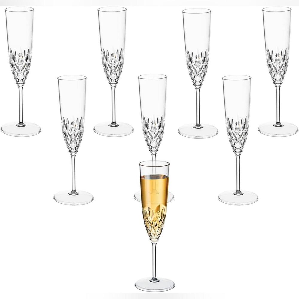 NWT Plastic 8 Pcs Shatterproof Reusable Plastic Champagne Flutes, 5 oz